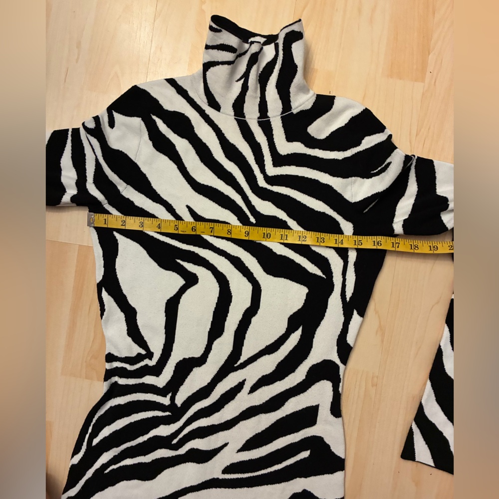 Cavalli Black & White Zebra Print Turtleneck Midi Dress - Picture 5 of 13